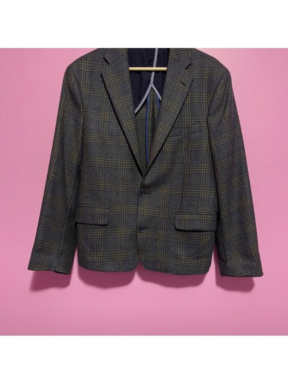 Cole Haan Grand OS Dark Grey Plaid Wool Blazer Jacket Men’s 40S - Picture 4 of 10